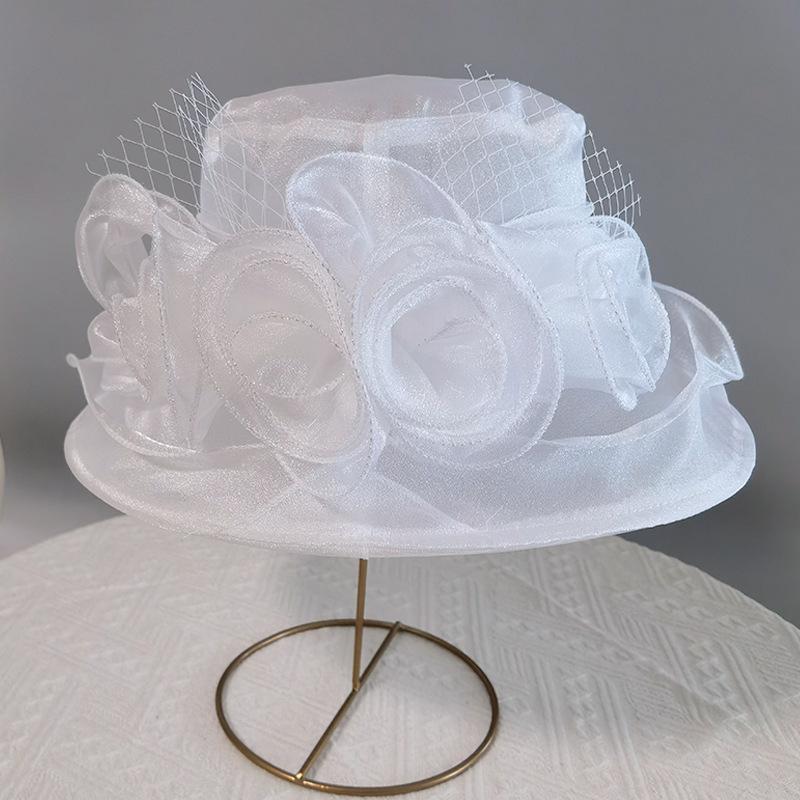 Женская винтажная шляпа от солнца с широкими полями и цветами из органзы