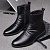 Men's Winter Casual Mid-High Martin Boots: Soft Leather, Comfortable, Fashionable, Side Zipper, Plus Velvet.