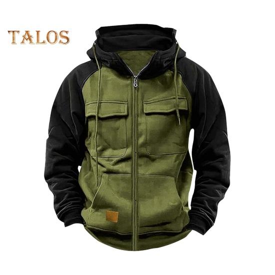 Осень-зима Мужская толстовка с капюшоном на молнии с эластичными манжетами в стиле ретро с несколькими карманами Карго, теплый кардиган, пальто средней длины в стиле хип-хоп, контрастный цветной топ