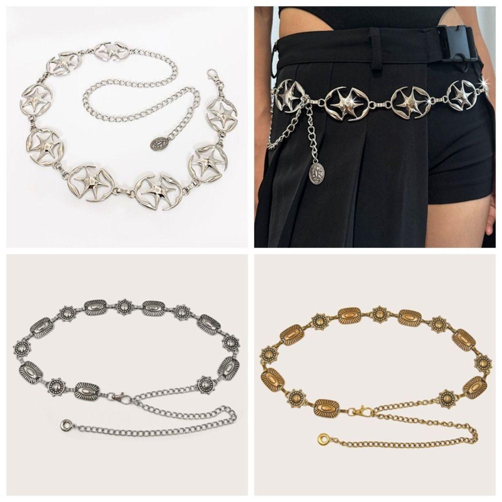 Ретро Звезда Пояс Цинковый Сплав Цинка Y2K Серебристая Поясная Цепочка Регулируемый Винтажный Золотой Цепочный Пояс Женский