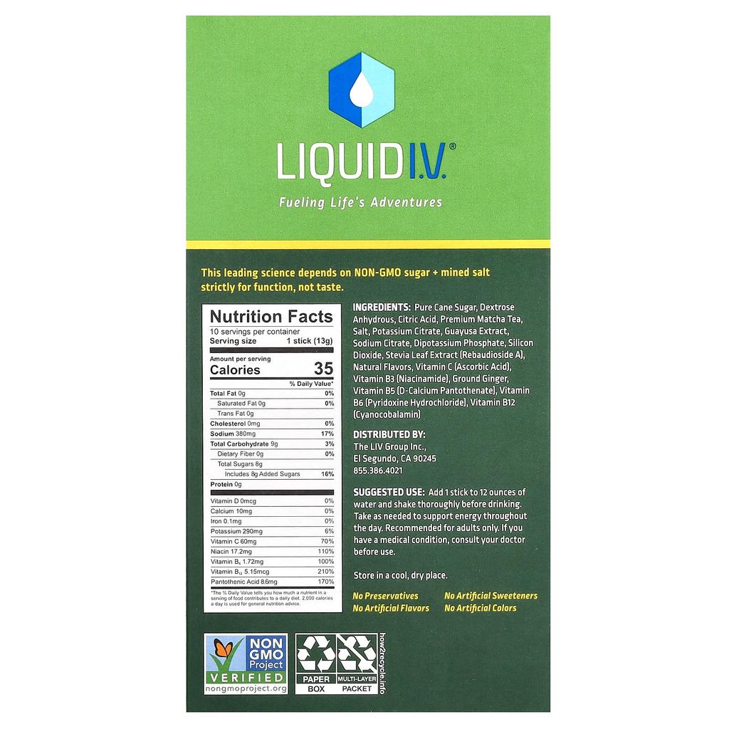 Liquid I.V. Energy Multiplier, Super Energy Drink Mix, Lemon Ginger, 10 Stick Packs, 13 G (0.45 Oz) Each