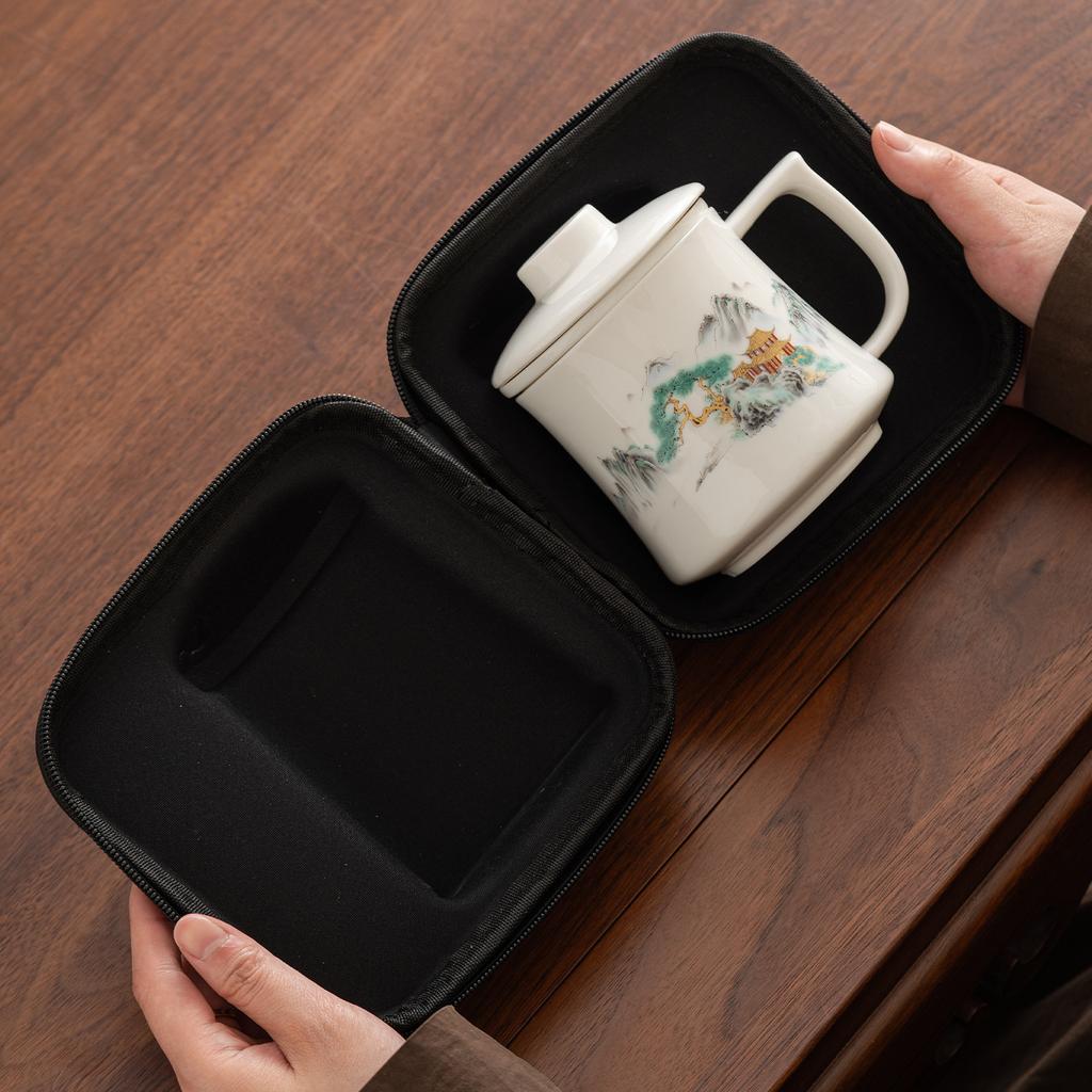 Chinese style one person drinking tea cup suet jade tea separation tea cup creative new home office cup with lid