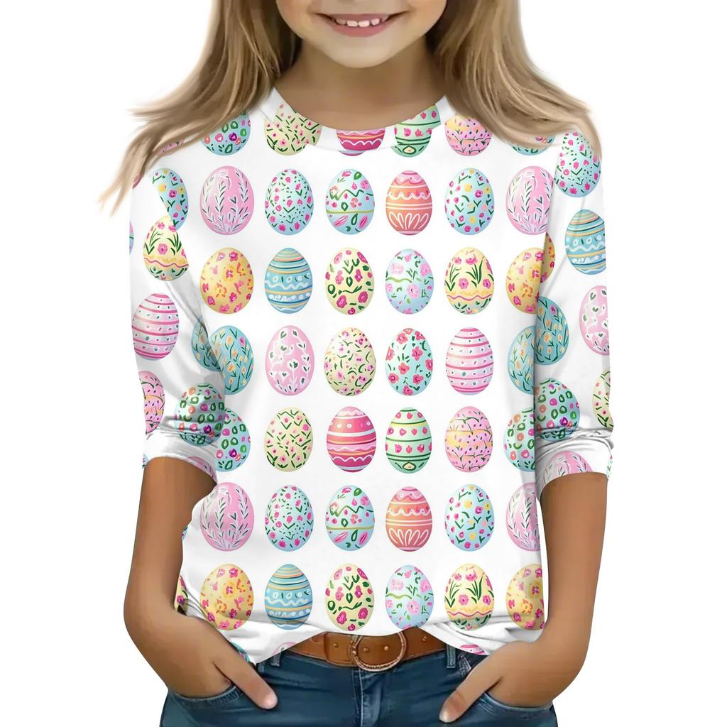 Топы с принтом для девочек 5-16 лет с круглым вырезом и рукавами 3/4 Футболки Модные топы Наряды Футболки