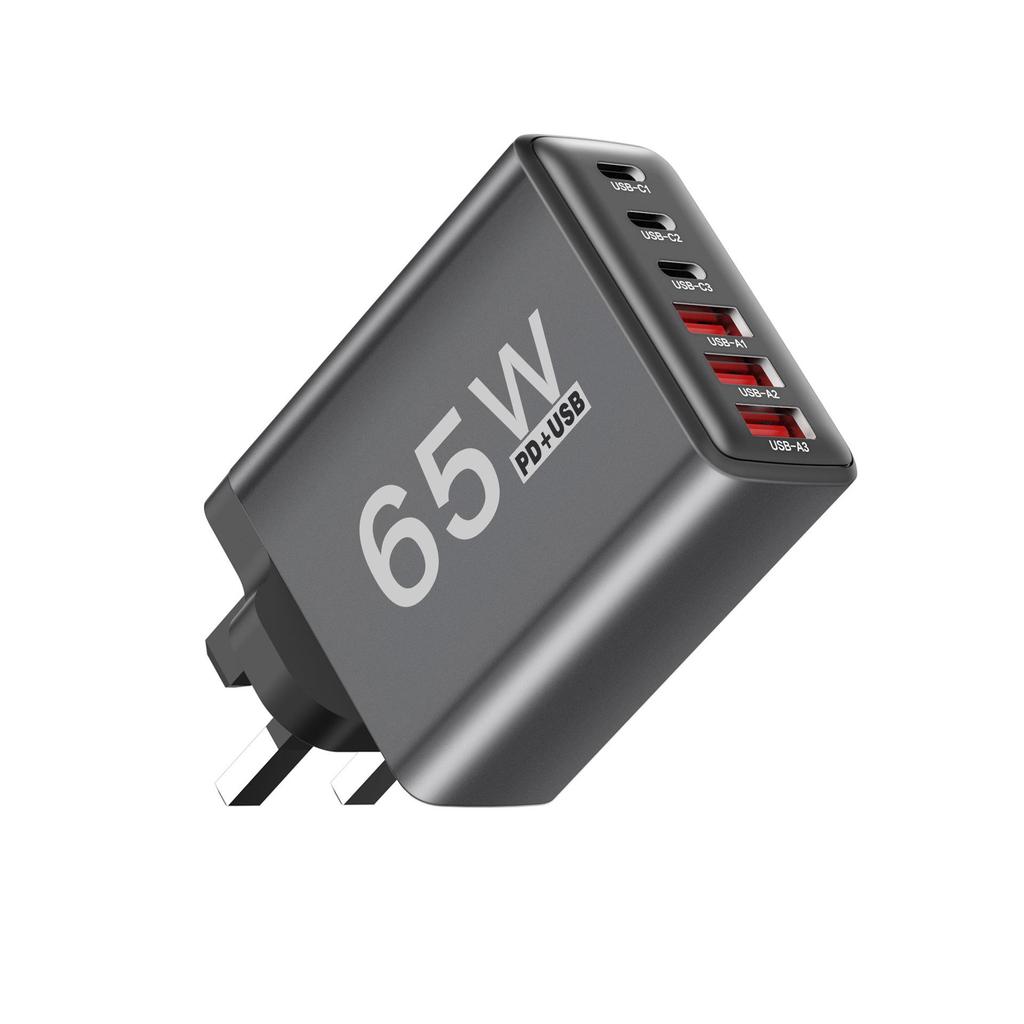 Многофункциональное PD-зарядное устройство 65 Вт с 3 портами USB и 3 портами Type-C для ЕС, США, Великобритании