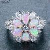 Blaike Luxury Full Stone Pink Fire Opal Flower Rings For Women 925 Sterling Silver Water Drop Zircon Birthstone Fine Jewelry