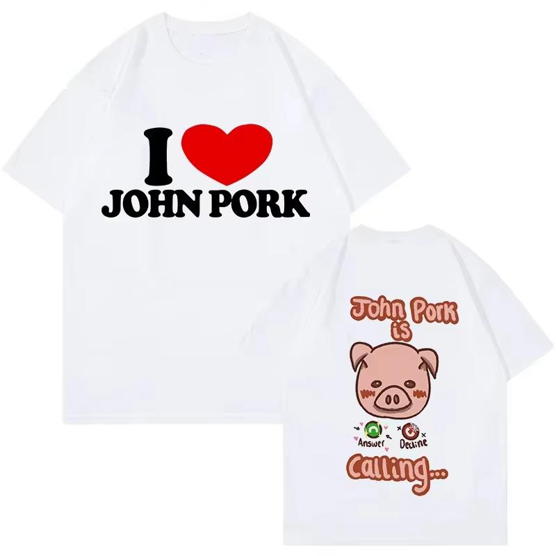 ВеснаЛето Новый МужскойЖенский John Pork Is Calling Answer Call Phone Печатная Хлопковая Футболка С Коротким Рукавом С Круглым Вырезом Футболка