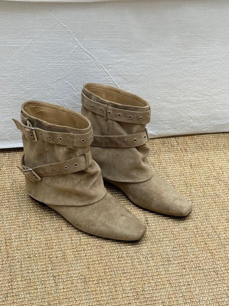 Autumn new American Spice Girl rivet inner height increase square head pants short boots women's western cowboy boots Martin boots