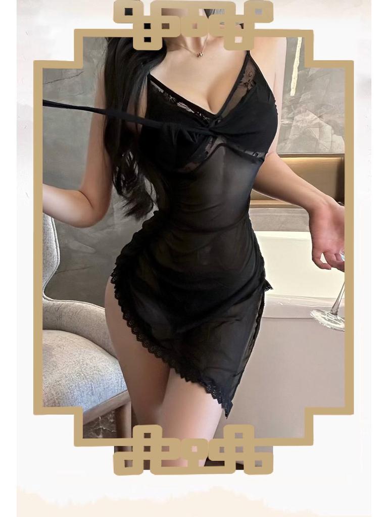 Женское сексуальное нижнее белье Manyu: Ночная рубашка Pure Desire с подвязками и бантом из ленты - Модель 9390