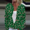 Женская мода рождественский принт длинный рукав вязаный кардиган пуховик