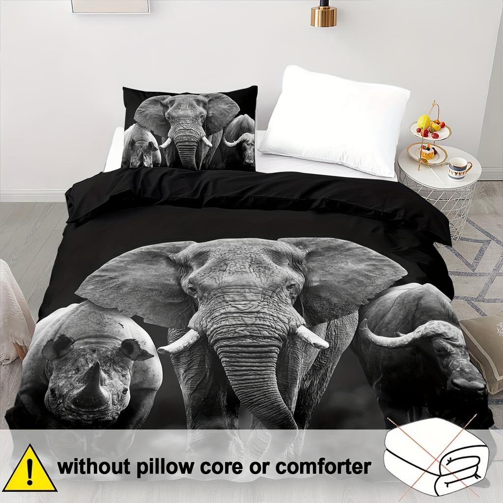 2/3pcs, Soft and Comfortable Elephant Down Quilt Cover Elephant Bedding Set, Animal Pattern Bedding Set, 3D Elephant Double Size