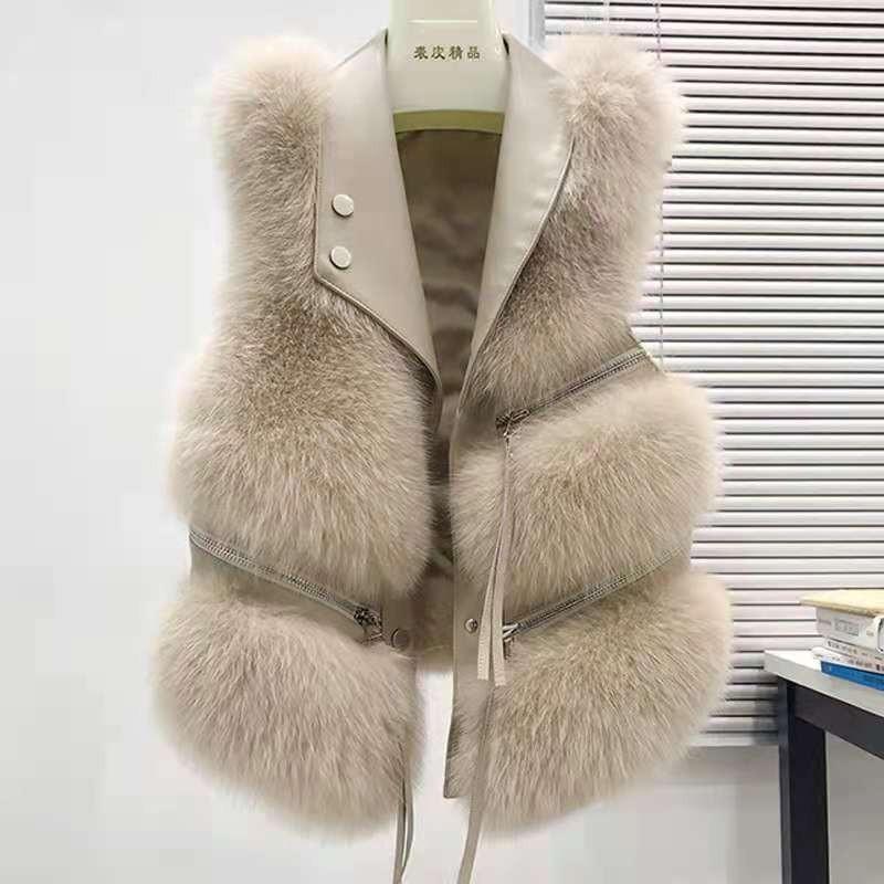 Жилет-куртка из искусственного лисьего меха Haining новая молния сращивание короткий меховой жилет молодой