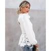 Women Boho Long Sleeve Floral Lace White Tops Blouses Hollow Back Summer Beach Elegant Shirt Harajuku Femme Clothes Party Tops