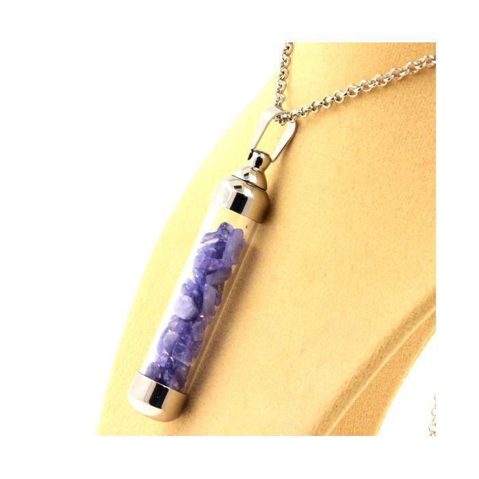 Pierres et Minéraux. Collier Tanzanite brut. Modèle tube 50 mm.