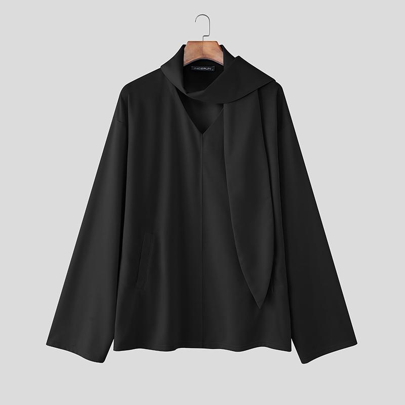 INCERUN Мужские оверсайз топы с длинным рукавом, однотонные, повседневные, свободные, пуловеры