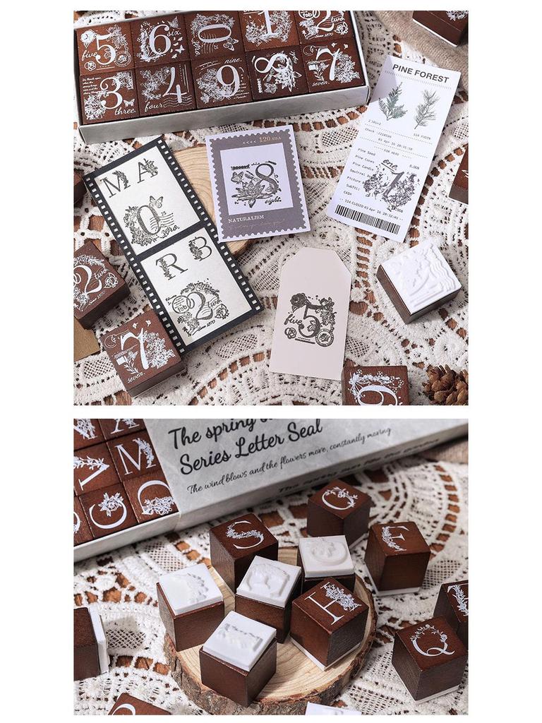 Yuezhen ретро бук дерево цветочный штамп письмо