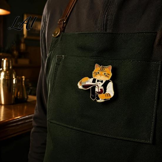 Decorative Scarf Pin Cartoon Red Wine Cat Brooch Enamel Kitten Lapel Dress Decoration Pin Jackets Backpacks Clothes Accessory for Women Men Brooch