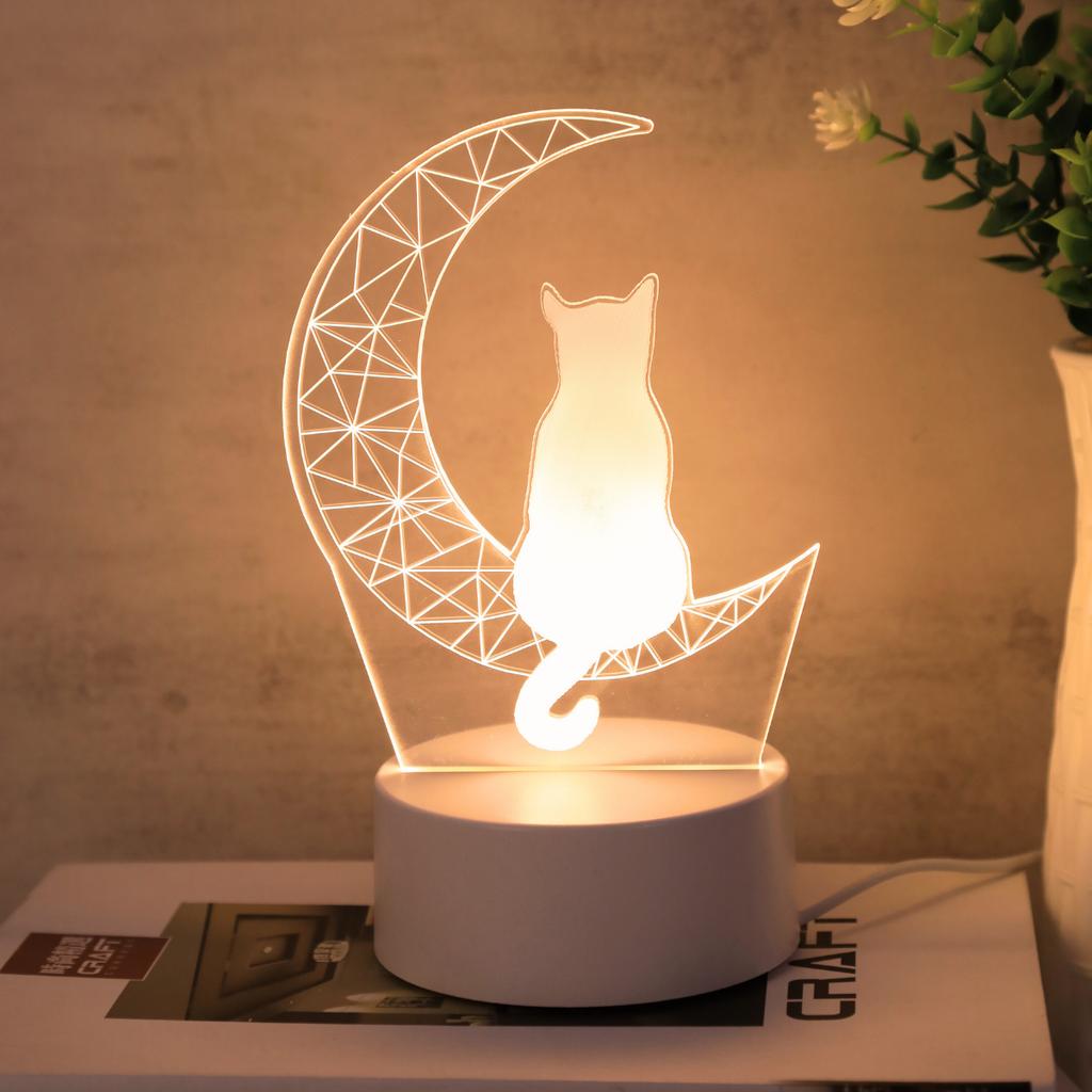 1 шт. Ночник в виде лунного кота (3D), настольная лампа с USB-подключением, светильник для спальни и рабочего стола, ночник в подарок на праздники и дни рождения.