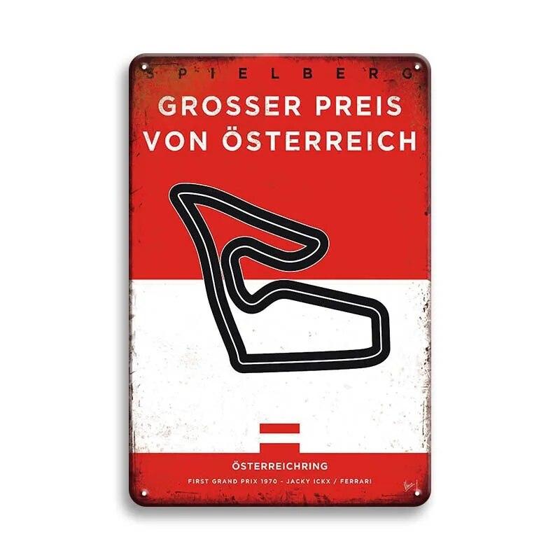 Металлический Плакат Гоночный Трек F1 Конкуренция Винтаж Оловянный Знак Ретро Железная Пластина Бар Клуб Человек Пещера Домашнее Украшение Стены Художественные Наклейки