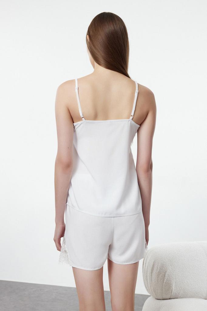 Women's Fashion White Lace Rope Strap Viscose Woven Pajama Set