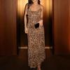 Женское платье-комбинация с леопардовым принтом и открытой спиной, тонкая талия, низкий вырез, V-образный вырез, без рукавов, трапециевидное платье для выпускного вечера, коктейльное клубное вечерние платье макси