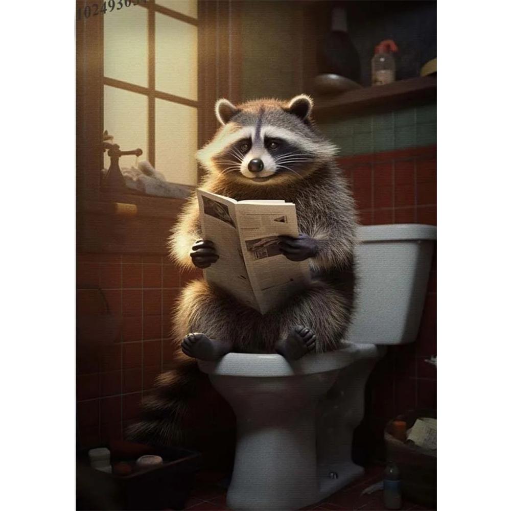 Собака сидит на унитазе и читает газету 5D DIY Алмазная живопись Вышивка крестом Полная выкладка Круглая вышивка Домашний декор Подарки