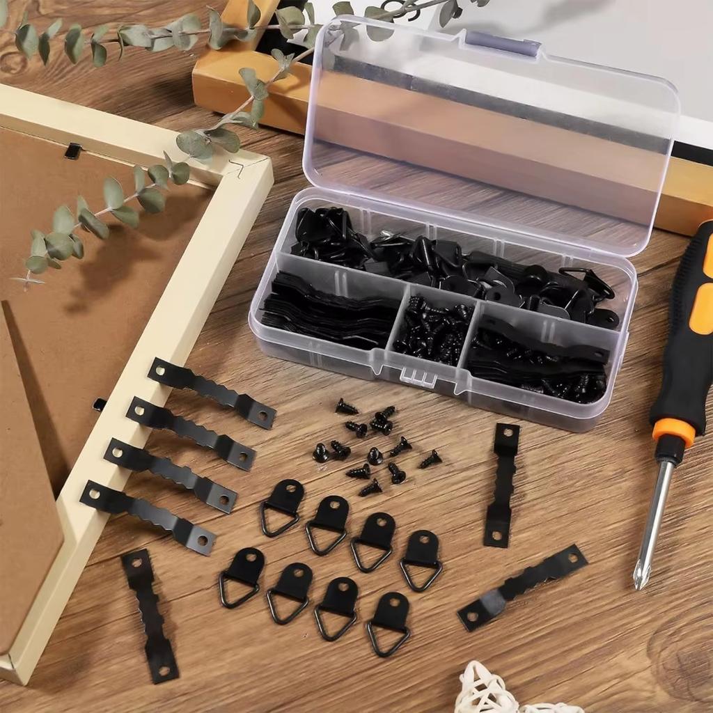 251 Pcs Picture Hanging Kit - 50 Pcs Sawtooth Frames 50 Turn Buttons 150 Screws 1 Screwdriver for Hanging Photos Artwork