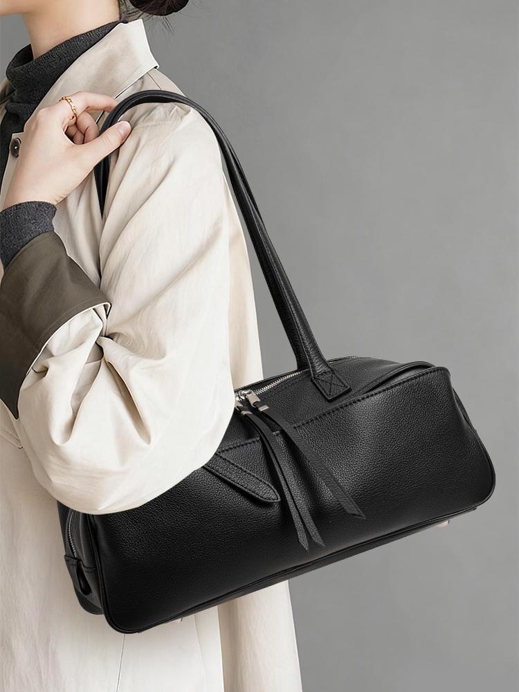 Женская дорожная сумка из натуральной кожи черного цвета с застежкой-молнией – Минималистичная сумка через плечо для работы и путешествий