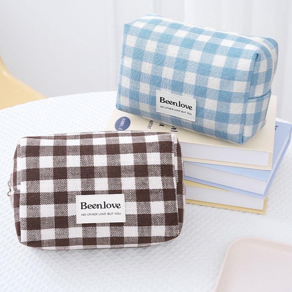 Large Capacity Makeup Pouch Lattice Travel Wash Bag Simple Plaid Cosmetic Bag  Women/men