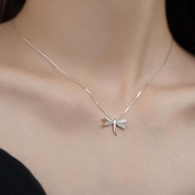 ANENJERY Zircon Dragonfly Necklace Ladies Elegant Clavicle Chain Korea Fashion Jewelry Gift