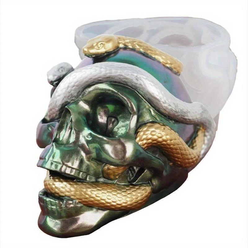3D Skull Snake Head Candle Silicone Mold DIY Halloween Ornament Epoxy Resin Plaster Craft Casting Molds Home Decoration Tools
