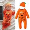Halloween Pumpkin Baby Boys Girls Long Sleeves Romper Jumpsuit with Beanie Clothes for 0-12 Months