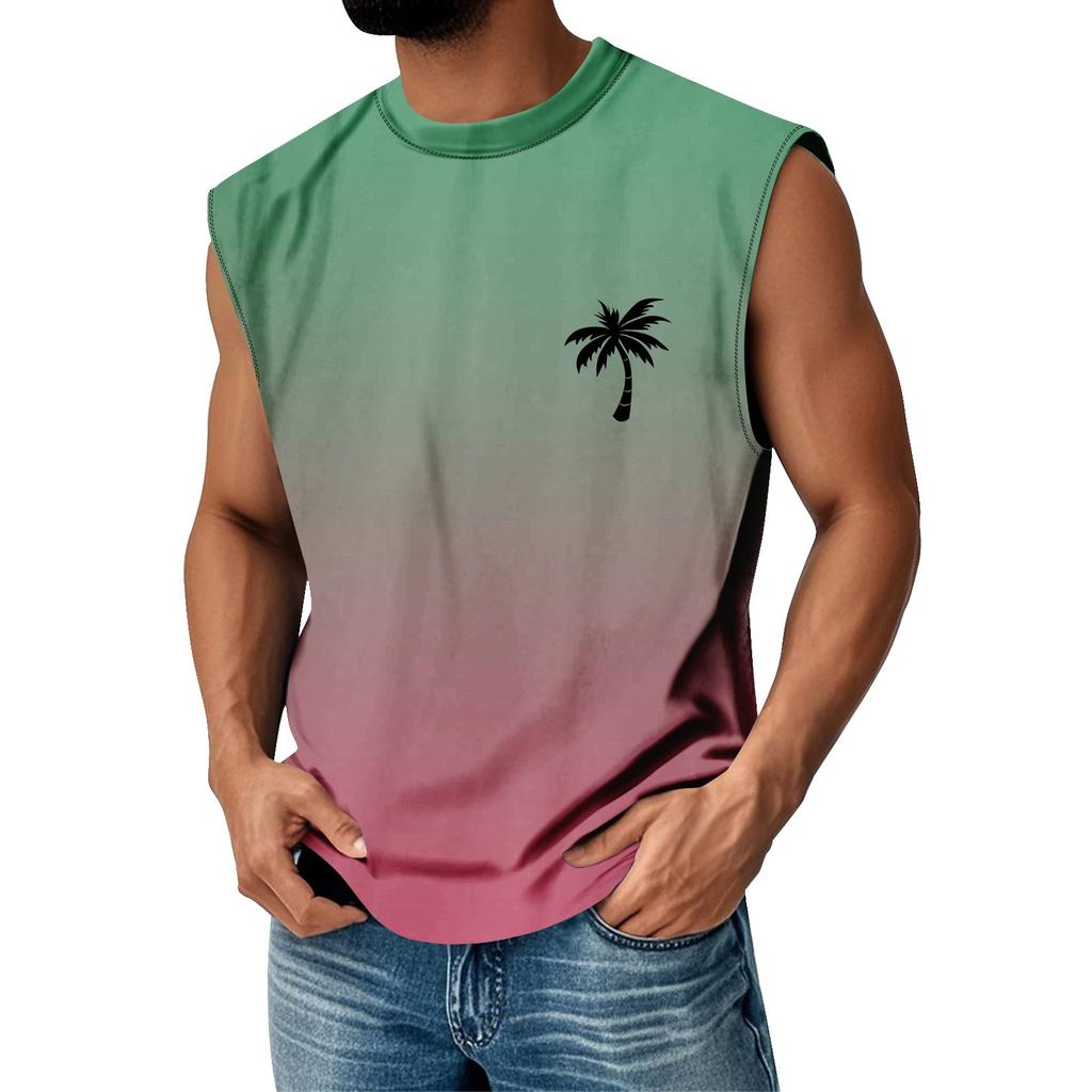Мужская летняя майка без рукавов с принтом, круглым вырезом и градиентом, спортивная, в стиле кэжуал