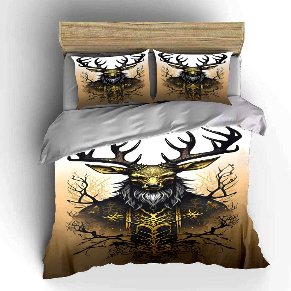 Golden deer with antlers. Bedding sets Duvet cover sets Duvet covers Pillowcases(1 * Duvet Cover 2 * Pillowcases, without duvet insert)