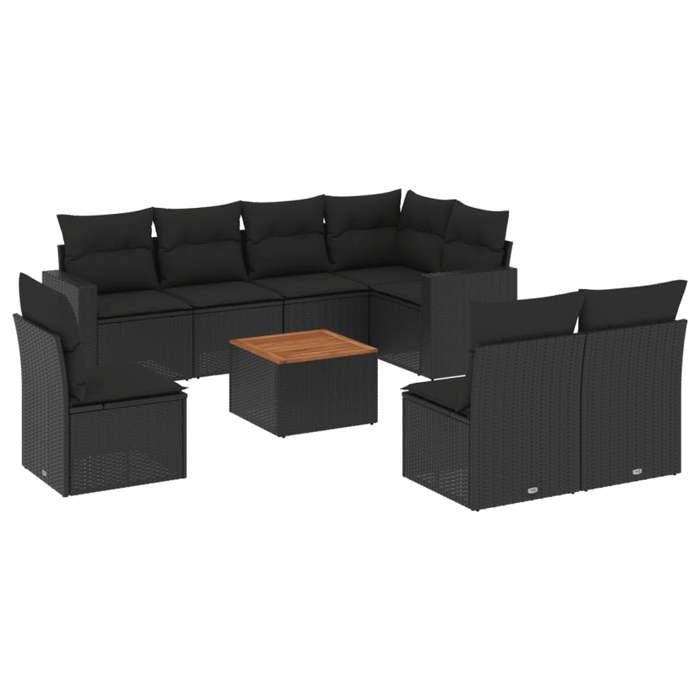 VidaXL Salon de Jardin avec Coussins 9 pcs, Canapés de Terrasse, Ensemble de Meubles de Patio, Mobilier d'Extérieur, Noir 3256489