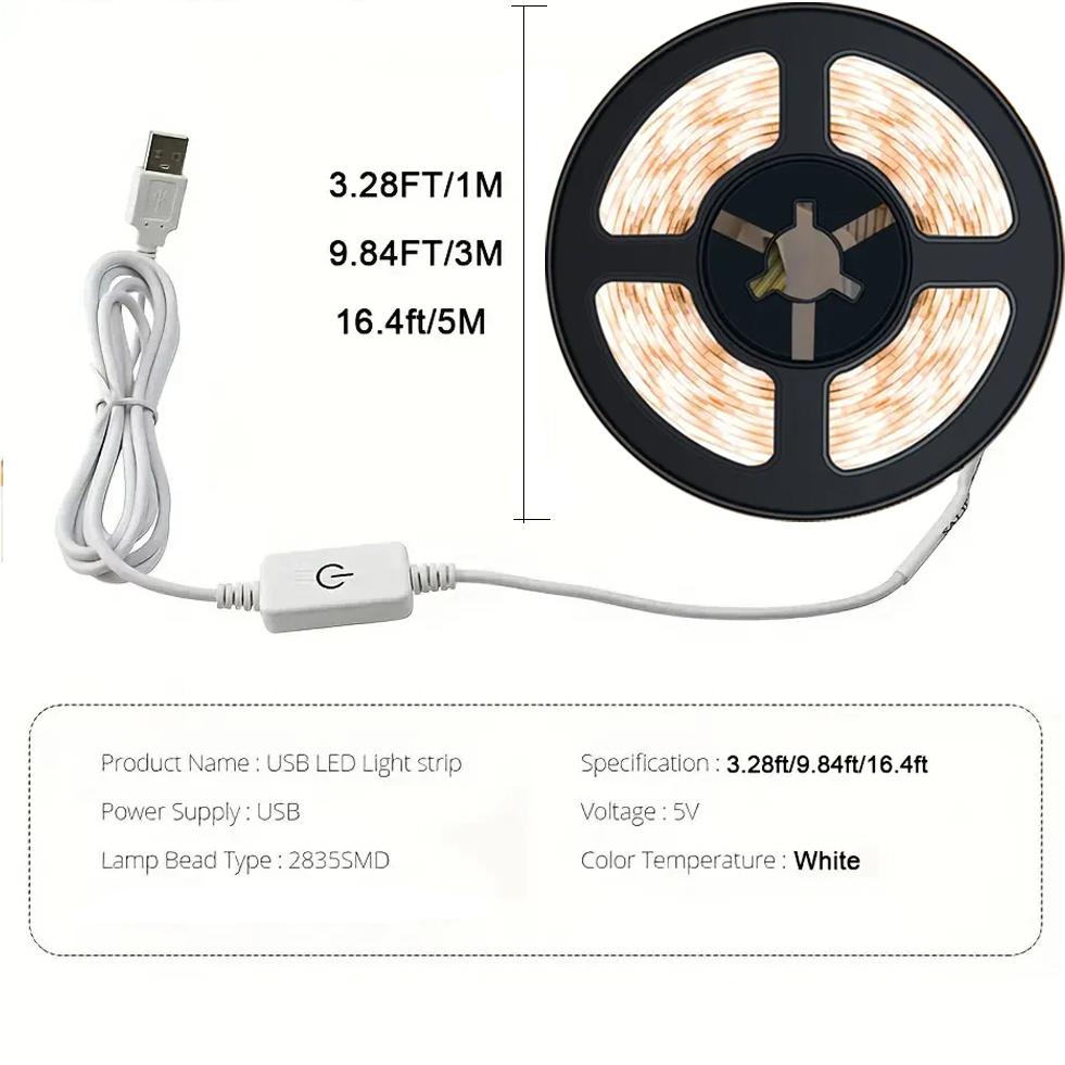 5 В светодиодная лента 2835 сенсорный выключатель диммер USB светодиодная лента гибкая DIY подсветка зеркало рождественский шкаф декор комнаты подарок