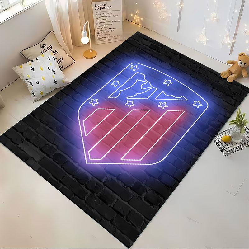 Blue and Red Neon Shield Design suitable as a non-slip mat for the living room or bedroom sofa