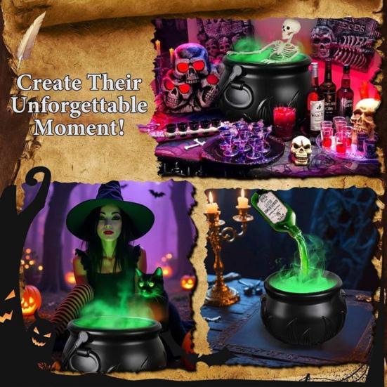 Skeleton Potion Witch Cauldron DIY Magic Floating Potion Bottle with LED Mist Maker And Diffuser Spooky Black Bowl Halloween Decoration for