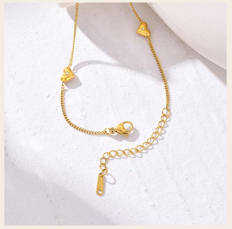 Zirconia Heart Love Necklaces for Women, Gold Plated Bead Chain Necklace, Waterproof Stainless Steel Gift