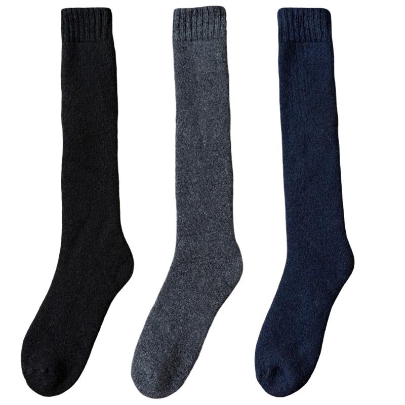 3 пары зимних толстых теплых мужских шерстяных носков до колена, мужские носки из мериносовой телячьей шерсти, повседневные кашемировые махровые носки, модные мужские чулки