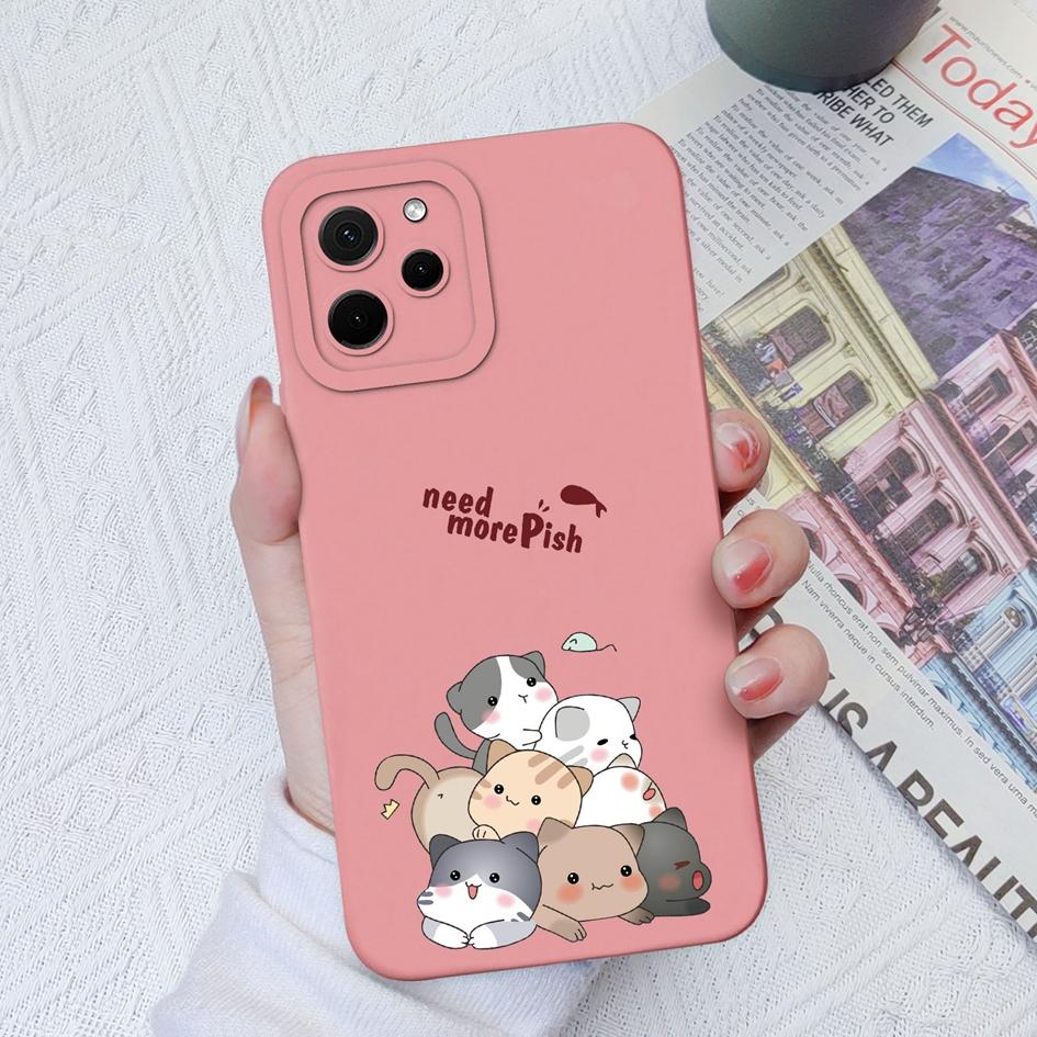 Liquid Silicone Case For Honor 30 50 70 Lite X8A X7A 9X Pro Magic5 Pro Cute Fashion Cat Shockproof Matte Phone Bag Soft Square Cover For Honor Bumper