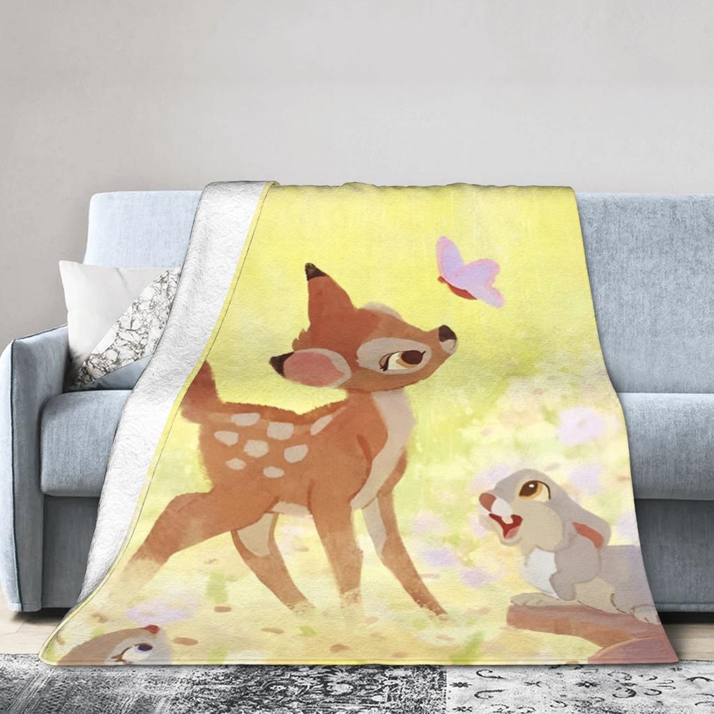 Bambi Cute Deer Blankets Velvet All Season Portable Lightweight Thin Throw Blankets for Bed Travel Rug Piece