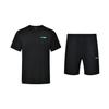 Однотонный дышащий тренировочный спортивный комплект из футболки с коротким рукавом и шорт, мужской комплект черного цвета AHST347-1+AKSS437-1