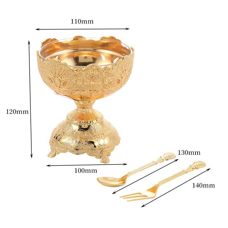 Европейская печатная металлическая многоножка для мороженого с ножом и вилкой, стеклянная внутренняя стенка, салатница