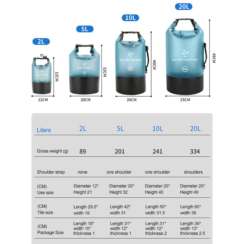 PVC Waterproof Dry Bag 2L/5L/10L/20L Outdoor Diving Foldable Man Women Beach Swimming Bag Rafting River Ocean Backpack