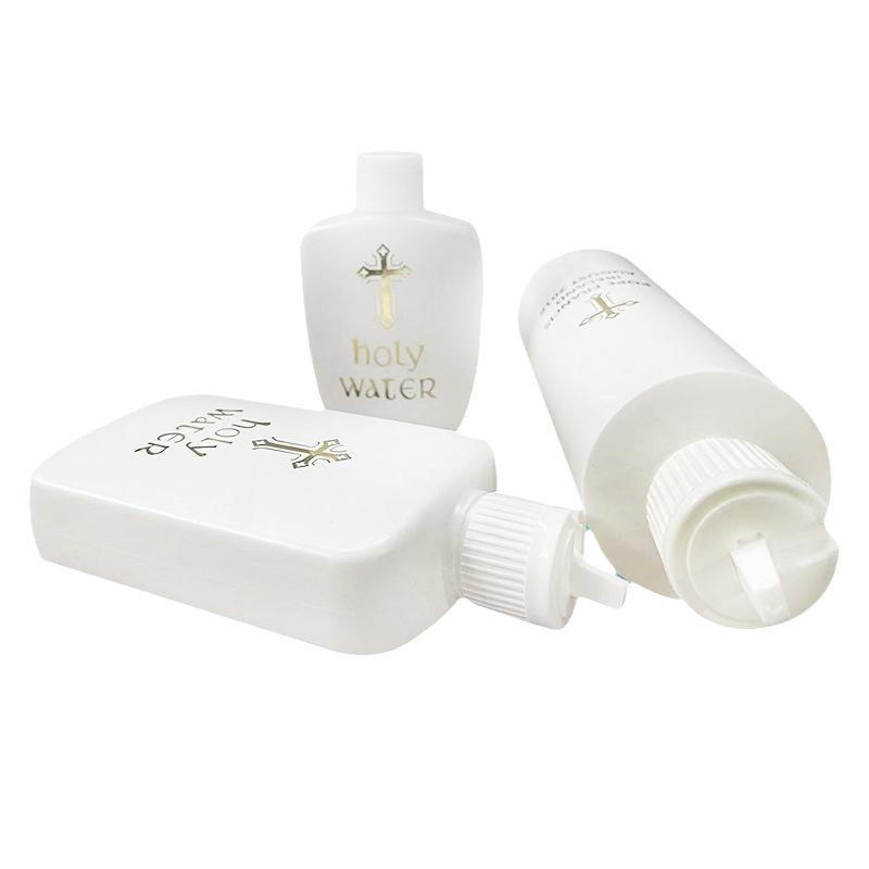 250/60/100Ml Refillable Holy Water Bottle Gold Cross Plastic Container With Screw Lid Christian Easter Party Church Supplies
