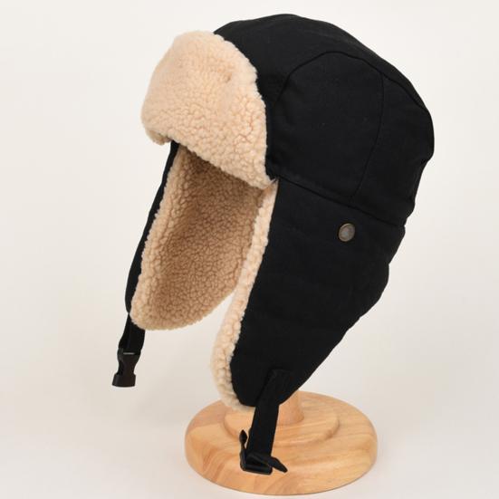 Шапка Лей Фэна Утолщенная Внутренняя Подкладка Однотонная Застежка-Пряжка Универсальная Брезентовая Шапка с Защитой Ушей Повседневная Одежда