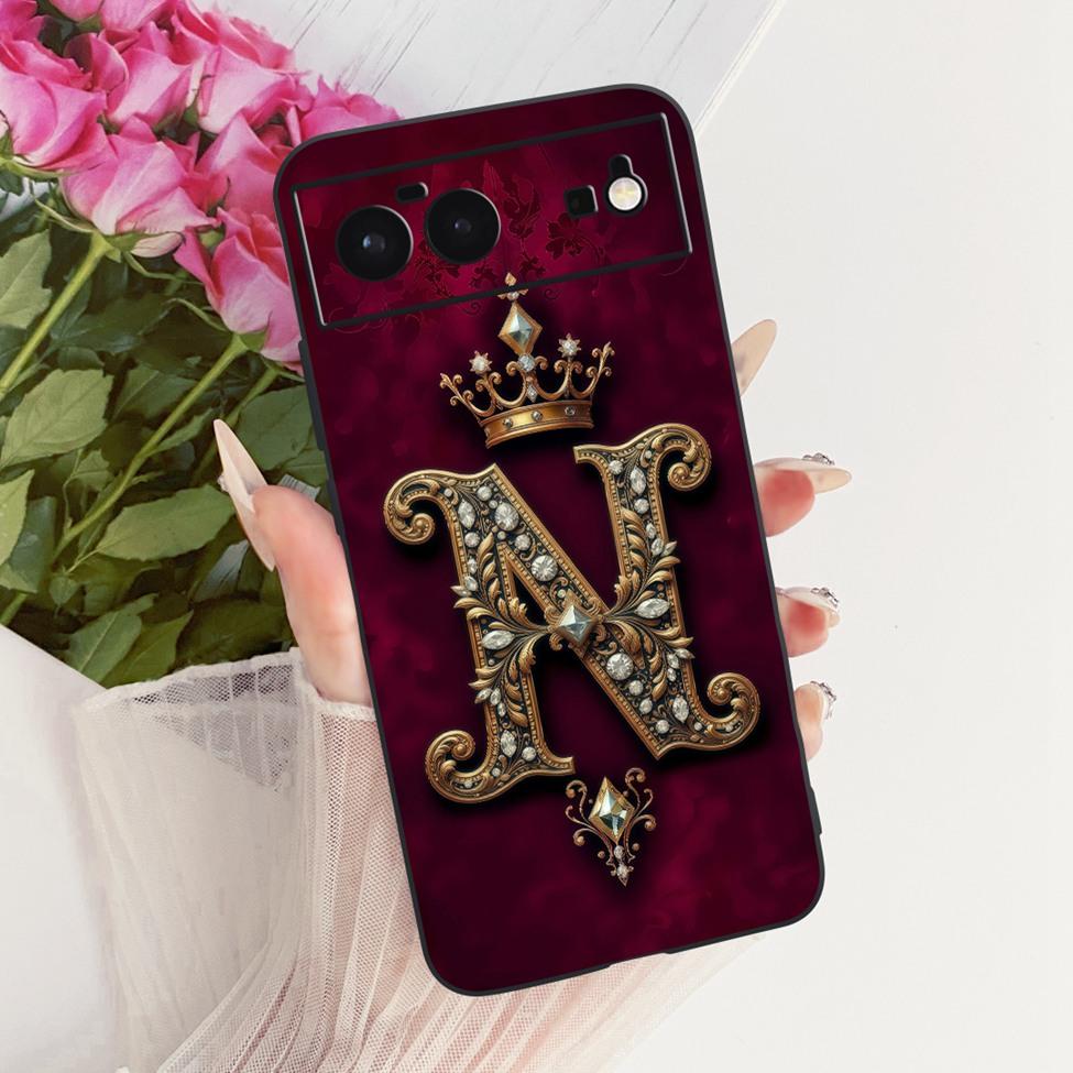 For Google Pixel 6 Case Silicone Luxury Crown A-Z Letters 2D Painted Soft Casing For Google Pixel6 G9S9B GB7N6 G9S9B16 GR1YH