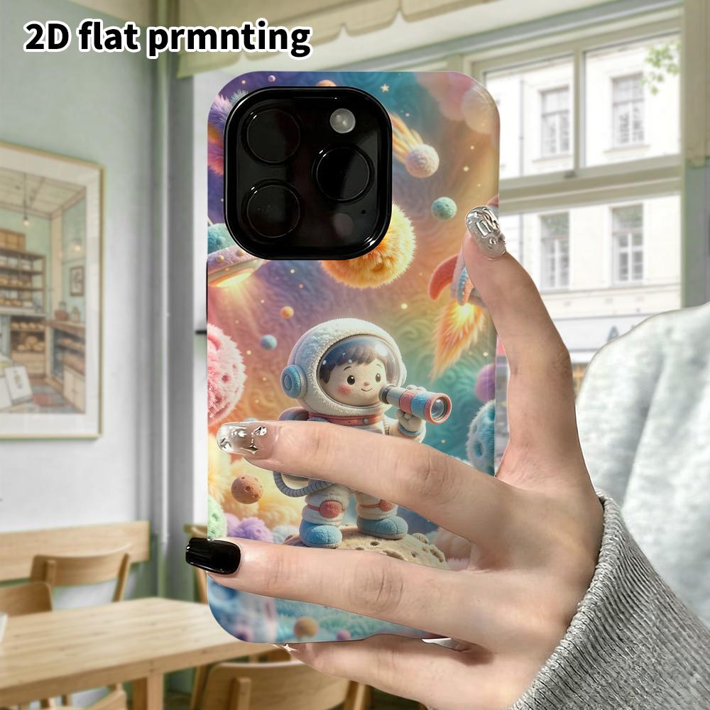 Phone Case: 2D flat, suitable for iPhone 18 17 16 15 14 13 12 Pro protective case, astronaut space theme, perfect Christmas and Halloween holiday gift