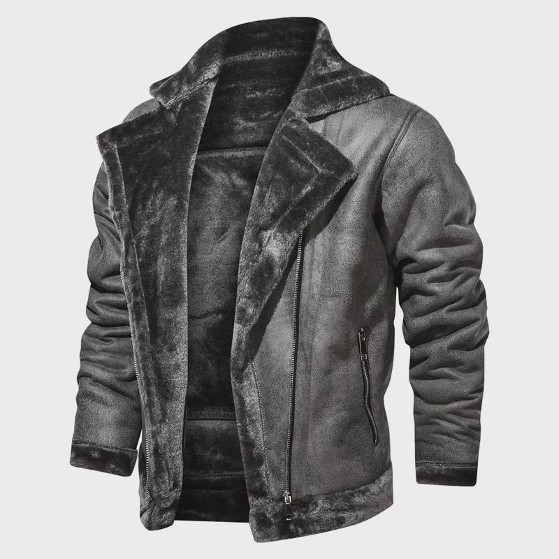 Men's Lamb Fur Leather Jacket - Thick, Warm Motorcycle Coat, Casual Large Size for Europe and America.