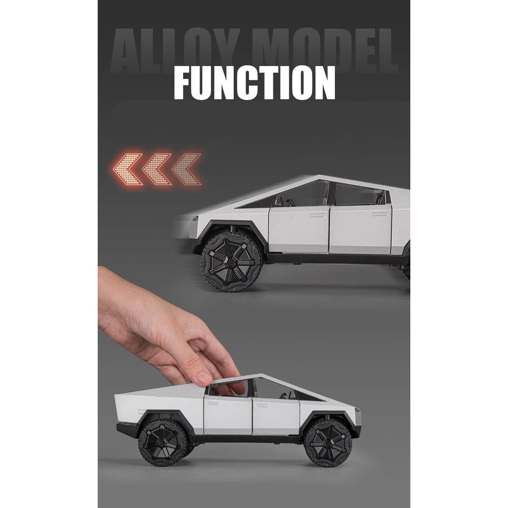 1/24 Tesla Cyber Toy Truck Pickup Alloy Car Model Diecasts Metal Toy Off-road Vehicles Car Model Simulation Sound and Light Kids Gifts